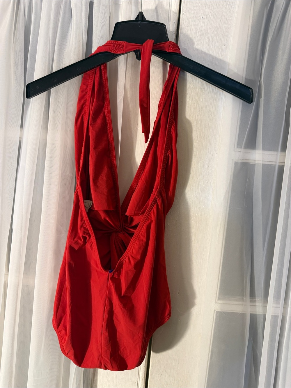 Karla Colletto Red Halter Plunge Twist Front One Piece Swimsuit Size 10 - Picture 4 of 8